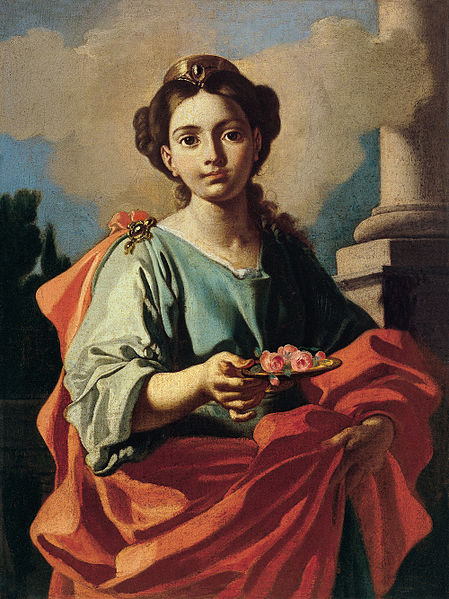 Giacomo Cestaro A female Saint holding a plate of roses